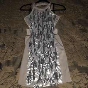 Silver BEBE shimmer dress